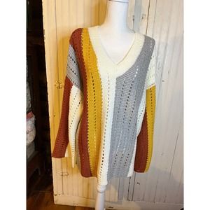 Oversized Boho Stripe Sweater- Spring sweater